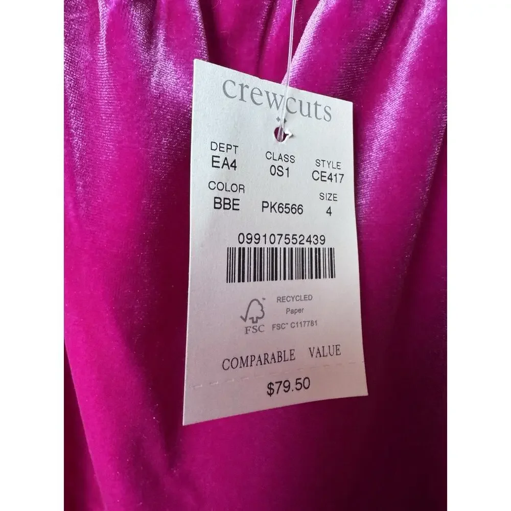 J. Crew Crewcuts Girl's Size 4 Velvet Jumpsuit Romper Pantsuit In Berry $80 NWT